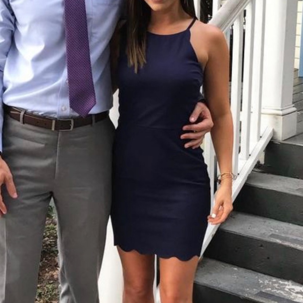 Navy Scalloped-Edge Mini Dress